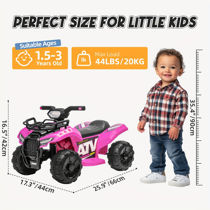 1pc 6V Kids Ride on Toy, 4-Wheeler Quad ATV with 1.2MPH Max Speed, Treaded Tires, Rubber Handles, Push-Button Go, Electric Ride on Toys Best Gifts for 18-36 Months Boys Girls