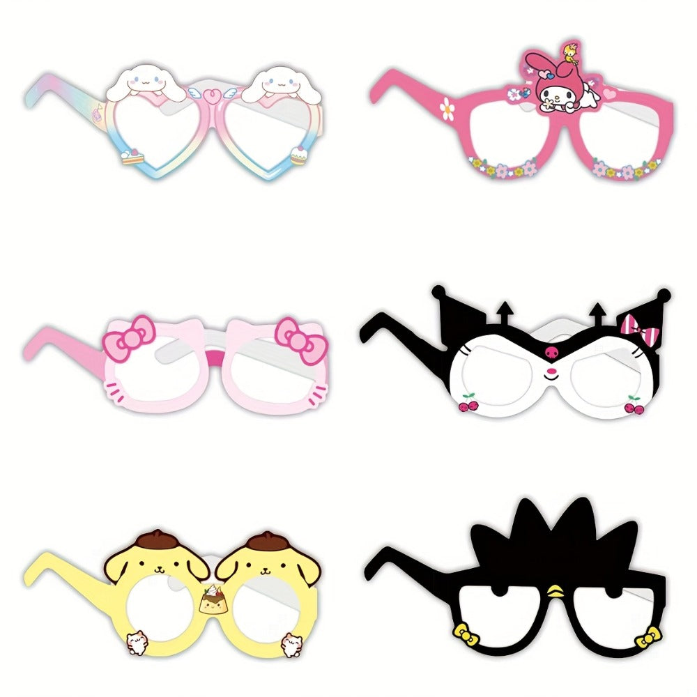Sanrio Party Glasses Props Set 12 Pcs Hello Kitty Kuromi My Melody Cinnamoroll Gudetama Licensed Paper Photobooth Eyewear for Birthday Party Favors, Holiday Celebrations & Seasonal Decor