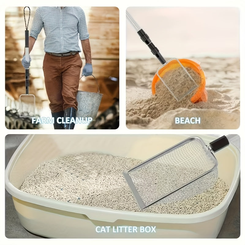 1/2pcs Stainless Steel Retractable Beach Sifter Scoop, Suitable for Treasure Hunting, Shell Collecting, Conch Collecting, Beach Combing, Can Also Be Used for Cleaning Cat Litter, A No-Bend Cat Litter Scoop