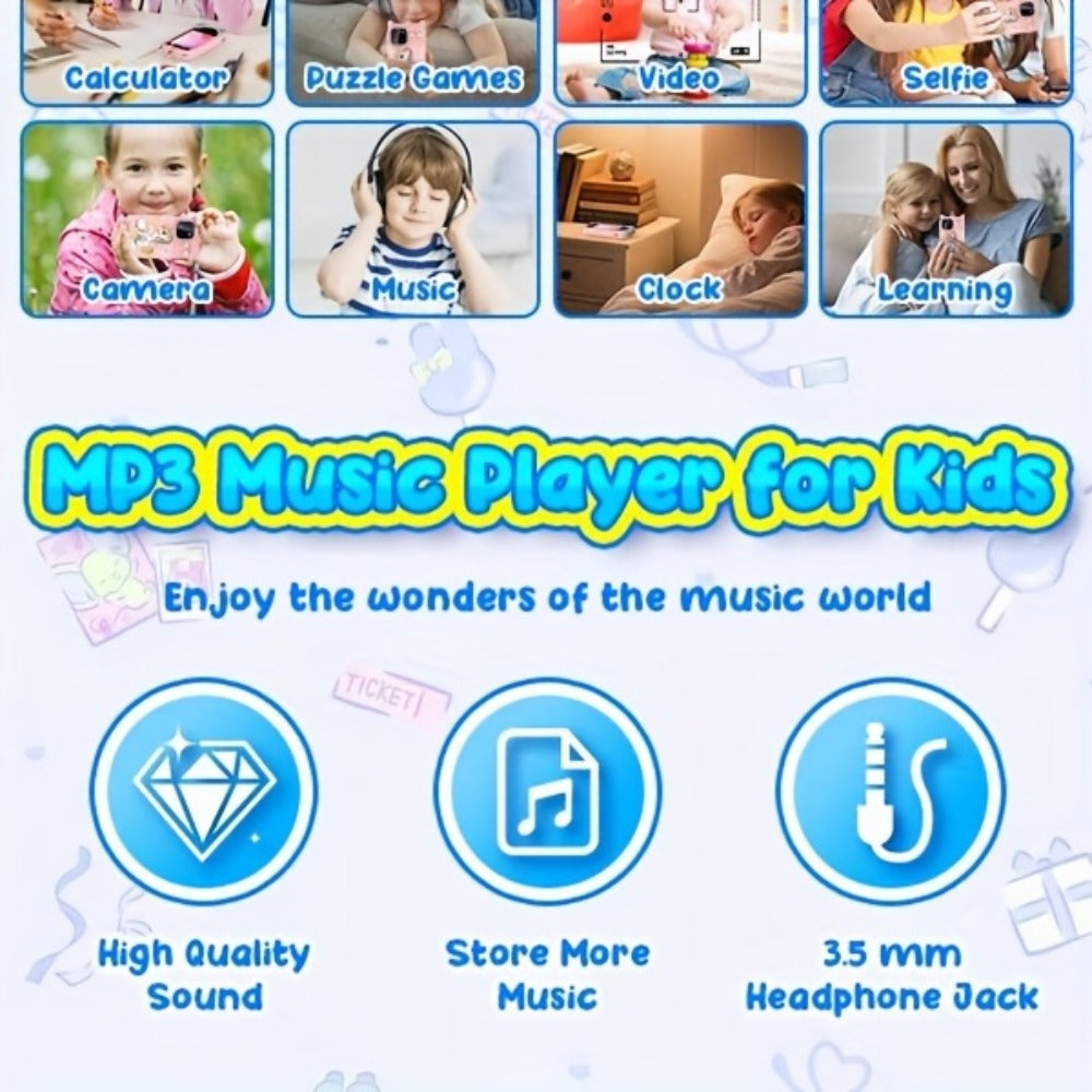 Kids Mobile Toy, Educational Toy with Dual Cameras, Touchscreen, And Stylish Design Portable MP3 Music Player, Games, Alarm Clock USB Rechargeable Christmas & Birthday Gift Kids' Theme Music Player Children's Mobile Phone Toy, Educational Toy