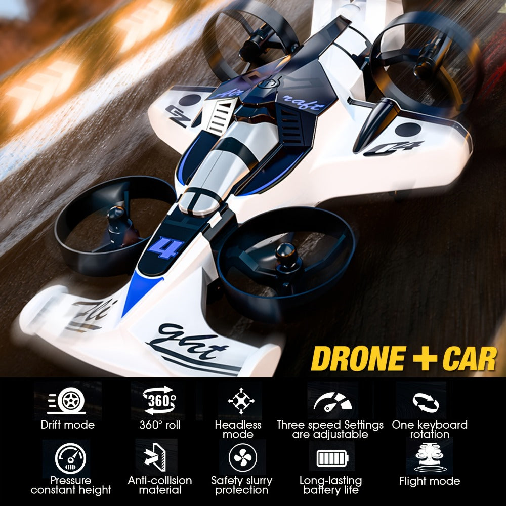 Mini Air & Land Drone Car with Collision Avoidance – 2-in-1 RC Quadcopter & Ground Vehicle for Kids Beginners, Stable Flight, USB Rechargeable, Safe Indoor Flying Toy Gift for Boys Girls