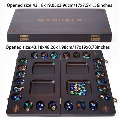 4-Player Mancala Game Set – Premium Solid Wood Folding Board with 108 Multi-Color Glass Stone Beads & Instructions, Upgraded Multiplayer Strategy Game for Teens & Adults, Perfect Family Gift Ages 14+