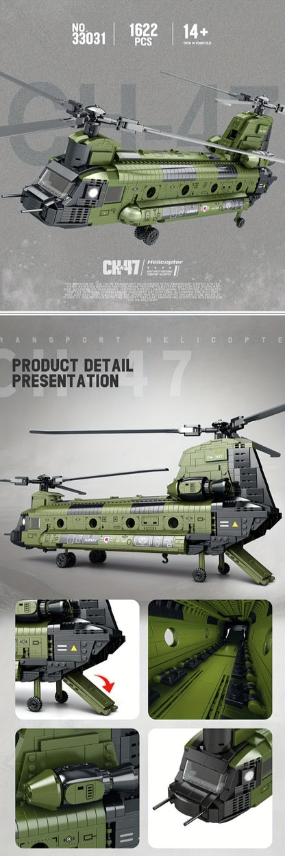 Chinook Helicopter Building Blocks Set 1622 Pcs – US Military CH-47 Transport Helicopter MOC Model Kit for Adults & Teens, Military Aircraft Display Build, Christmas Birthday Gift for Aviation Fans