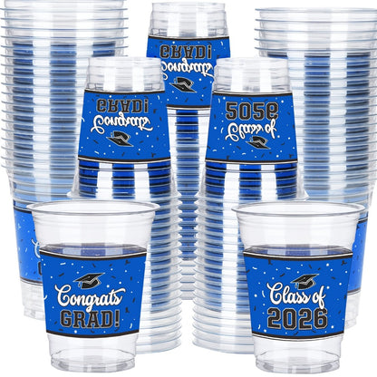 Graduation Party Plastic Mugs 100 Pack 14oz – 2026 Graduation Ceremony Cups in Multiple Colors for Graduation Parties, Celebrations & Party Essentials – Black, Red, Blue, Green, Purple & More