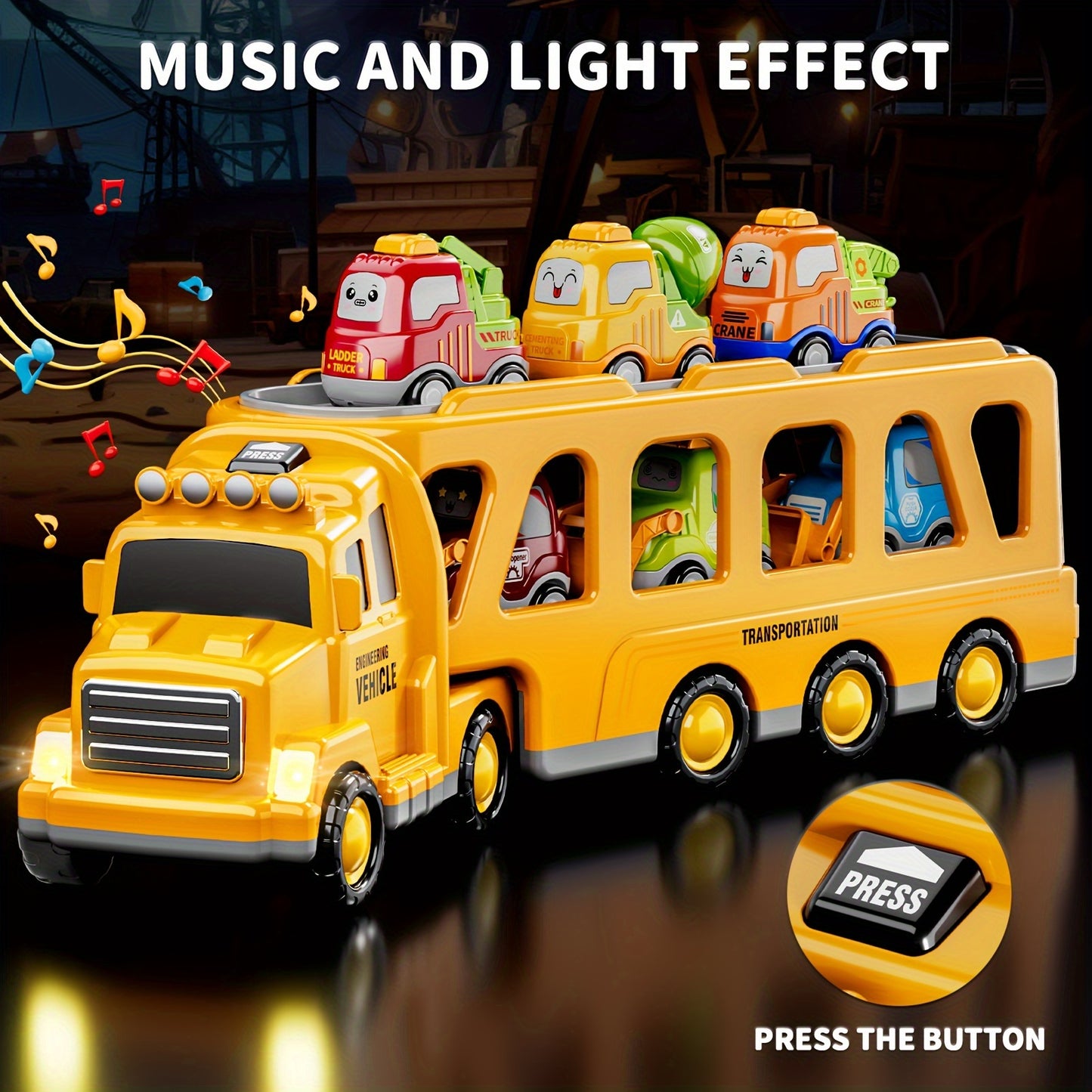 [Birthday Gift] Trucks Toys for Boys Kids, 16.9in Longer Transport Construction Truck with 6 Cars, Car Truck Toys with Lights & Sounds, Birthday Gift for Boys And Girls