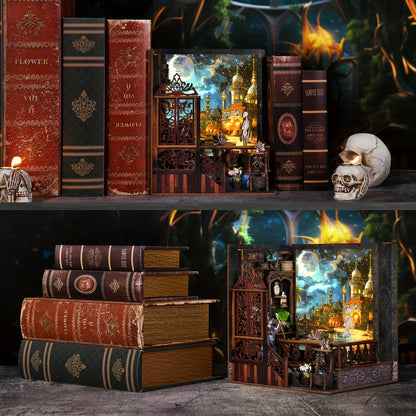1pc Of Magic Mystery Bookend, DIY Dollhouse Bookcase, 3D Wooden Puzzle Bookcase, Book Corner Mini Kit, Halloween, There Are Witches, Skeletons, Magic And Other Elements, Whiteboard You Can Draw