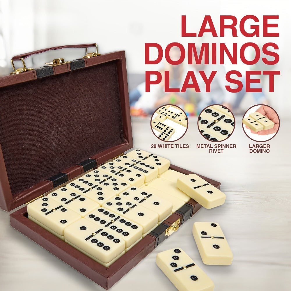 Double Six Dominoes Set 28pcs White – Extra Large Classic Domino Game with Gold Spinner & Premium Storage Box, Portable Family Board Game for Adults Kids Party