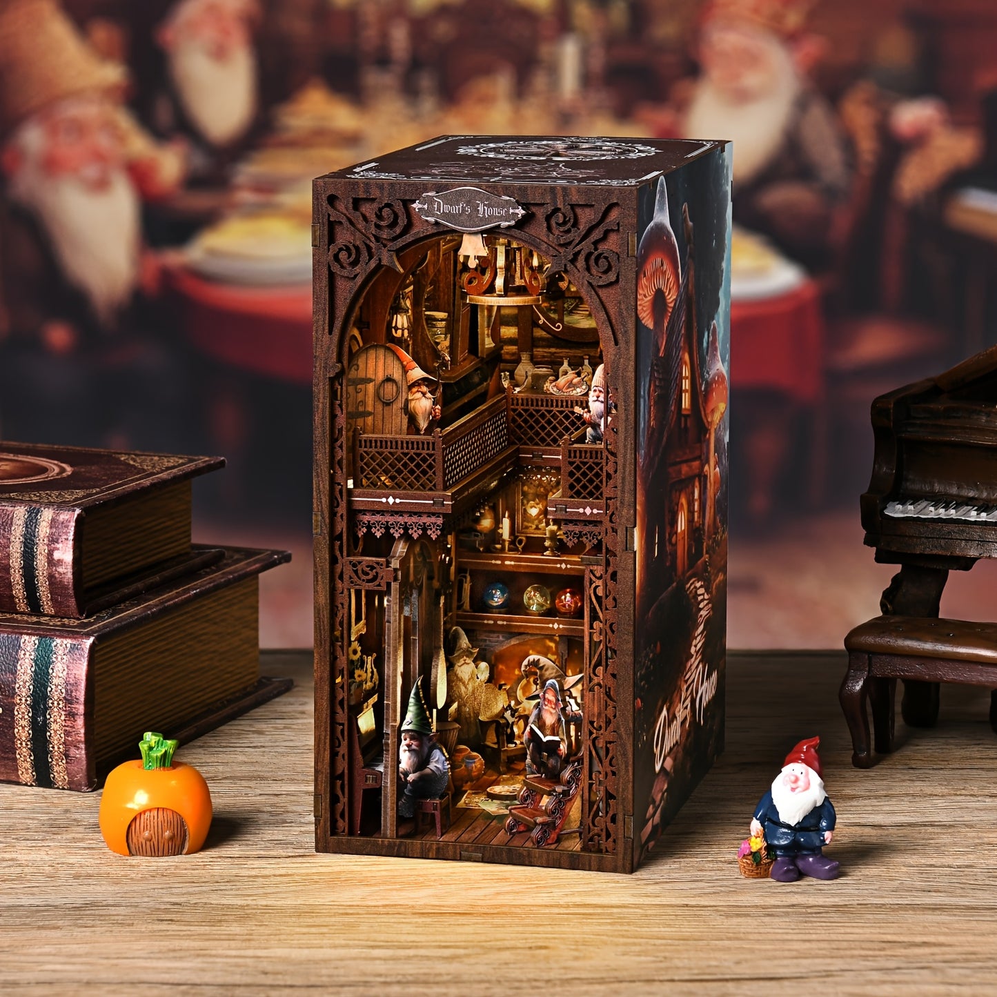 ASLOWSNAIL 3D Wooden Book Nook Toys, Dwarf House Miniature DIY Bookshelf Insert, Intricate Dark Wood Adult Puzzle Decor, Local Warehouse Stock, Special Birthday 4Th of July Gift, And Closeout