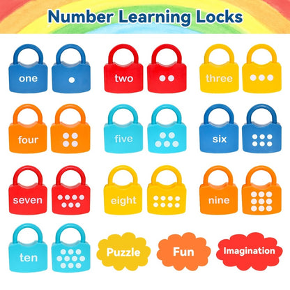 Preschool Math Lock and Key Counting Toy 10 Sets — Number Recognition Manipulative for Kids Ages 3-5, Color-Coded Kindergarten Math Activity, Montessori Hands-On Learning Toy, Birthday Christmas Gift
