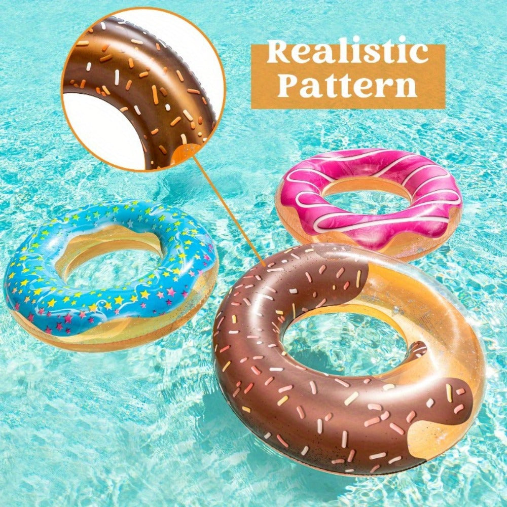 Inflatable Donut Pool Float 3-Pack 32.5 Inch Glitter Swim Ring Set – Strawberry Chocolate Mint Pool Tubes for Summer Pool Party Kids & Adults