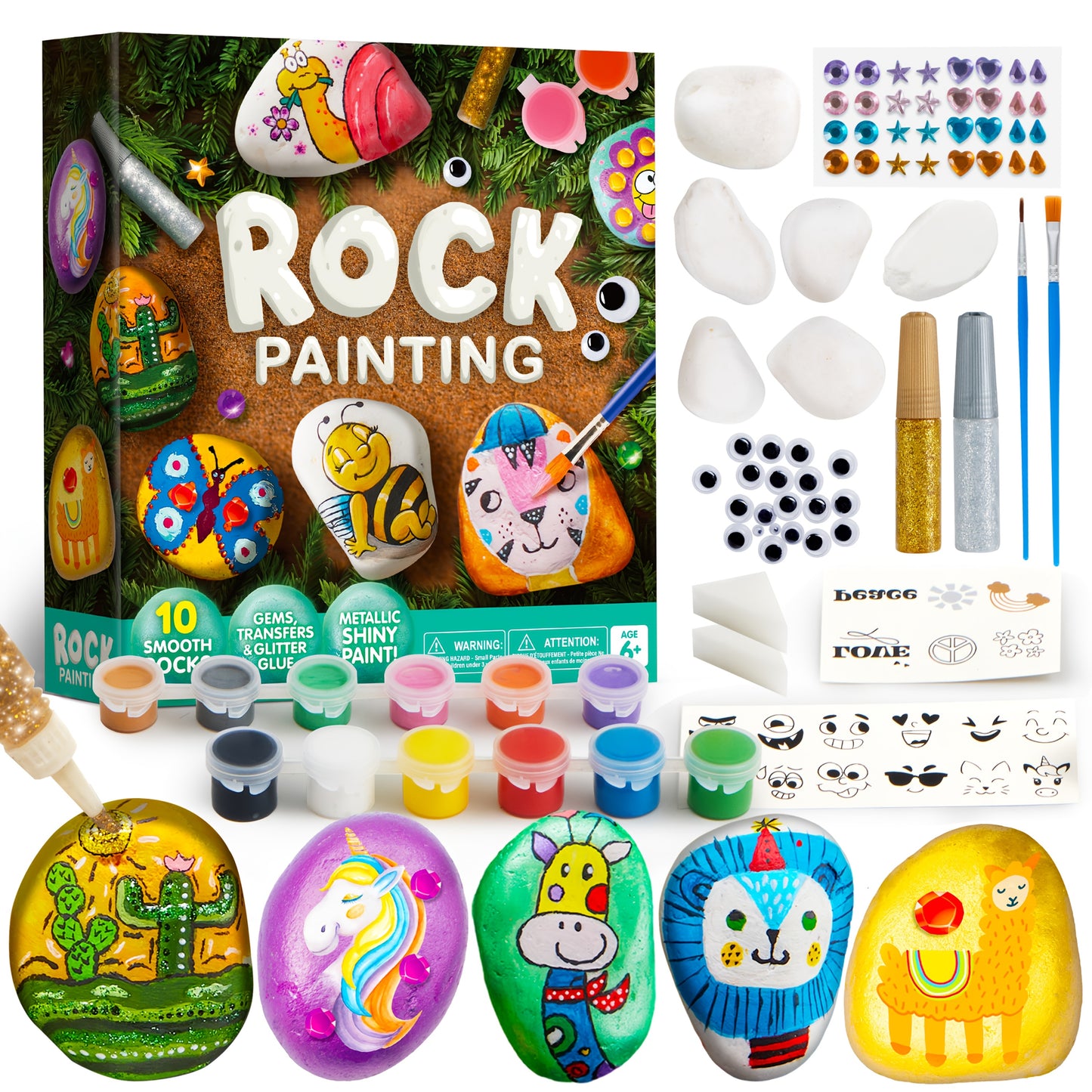 [Easter Christmas Birthday] 10pcs Rocks Painting Kit for Kids, Arts and Crafts for Girls & Boys Ages 6+, DIY Supplies for Painting Rocks, Easter Craft Kits Art Set, Children Birthday Christmas Presents, Family Indoor Activity