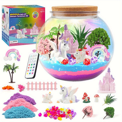 Unicorn Terrarium Craft Kit for Girls — DIY Magic Garden with 13-Color LED Night Light & Remote Control, Arts & Crafts Toy for Kids Ages 6+, Birthday Christmas Gift, STEM Sensory Activity