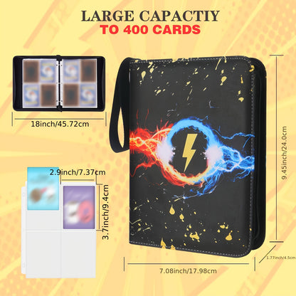 400 Cards Binder - Durable Faux Leather with Lightning Bolt Design | 400 Double-Sided Pockets, High-Quality Stitched Edges, Suitable for MTG, TCG, Sports Cards - Collectible Card Album for Adults and Teens (8+)