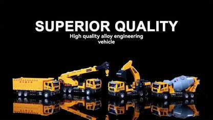 Alloy Construction Vehicles Set, Mini Size 5.8" Inertia Engineering Vehicles, Excavator Dump Truck Cement Mixer Crane, No Battery Needed, Ideal Gift for Christmas Halloween School Season