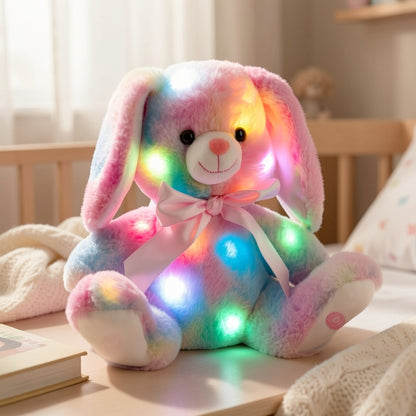 Musical Glowing Bunny Plush Toy 10 Inch – Rainbow Lop Ear Rabbit Stuffed Animal with LED Night Light & Lullaby Music for Toddlers Kids, Birthday Christmas Valentine Gift for Girls