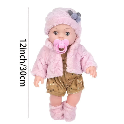 1 Lifelike 12 Inch/30cm Reborn Beautiful Doll, Including Hat, Socks, And Toy Pacifier Set, Lifelike Children's Toys, Suitable for Party Games, The Best Gift for Children On Christmas And Halloween, Girls Love Home Toys The Most