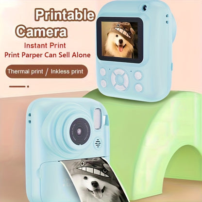 Instant Printer Camera for Kids - Camera Game MP3 3-in-1, Instant Print Photos In 1 Second, Puzzle Games, 10x Digital Zoom, 2.4'' HD Screen, Photography - 32G Card, Card Reader, USB Cable, Lanyard, Print Paper, Storage Bag - Perfect Halloween