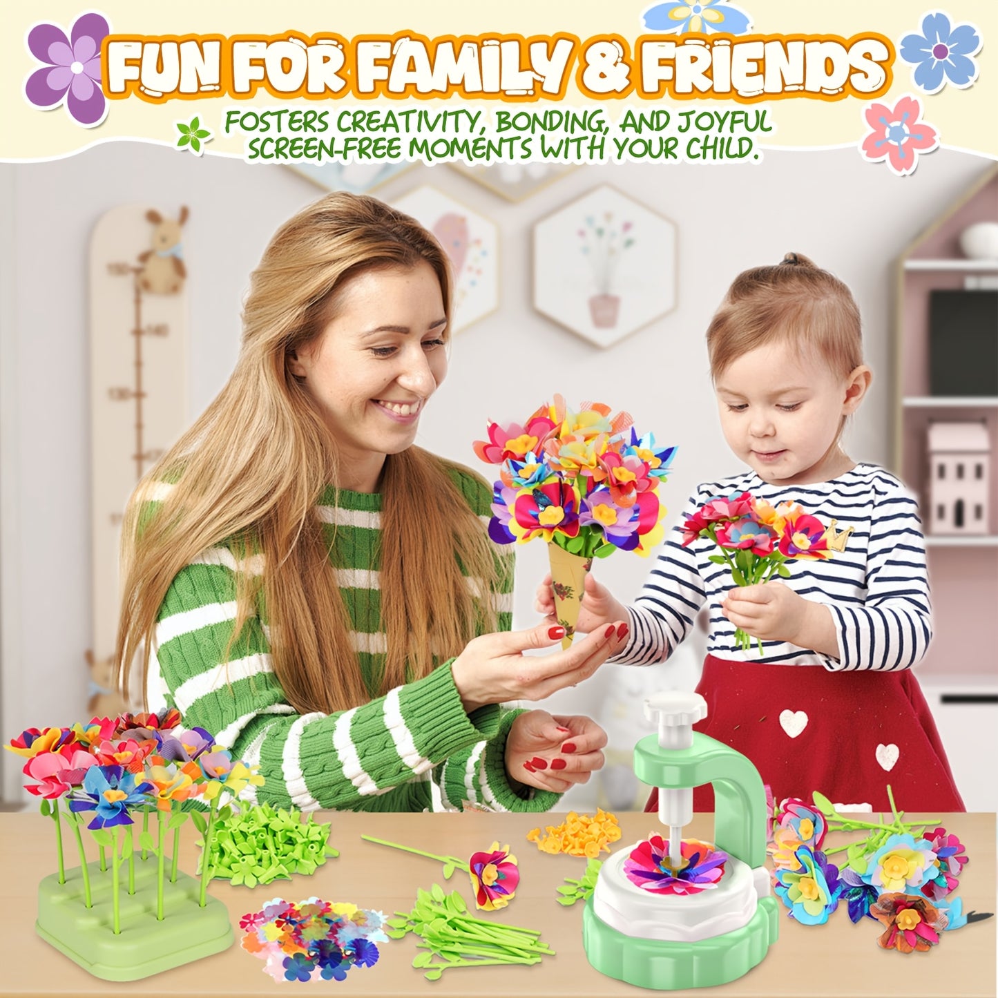 Art Flower Bouquet Craft Kit, Arts And Crafts Flower Toy for Kids, Build Your Own Bouquet, Creative Educational Gift for Toddlers Kids, Christmas Birthday Gift for 3+ Year Old Girls And Boys