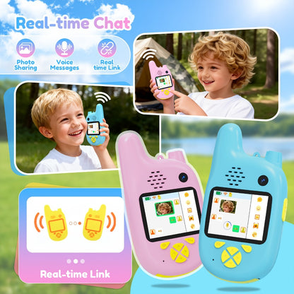 Video Walkie Talkies (2pcs) with Voice Changer, Video Call, Take A Picture, Dual Cameras for Indoor Play Camping Hiking Travel Birthday Gift, Outdoor Communication, Travel Essentials, Colorful Design, Durable(2412-2462MHZ)