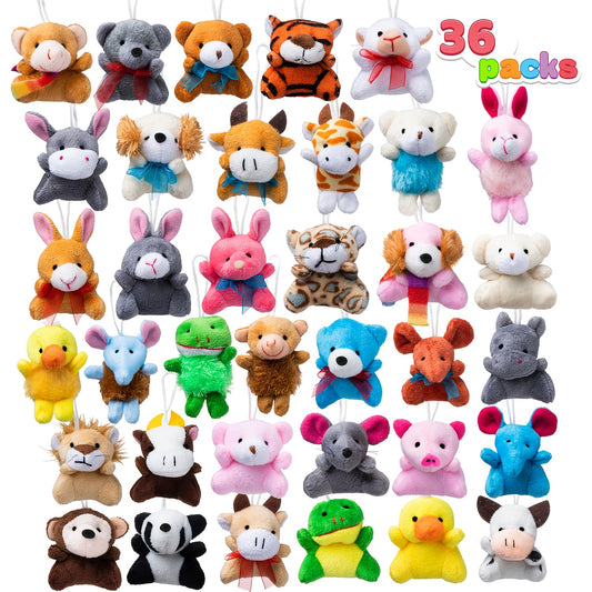 36 Pack Mini Animal Plush Toy Assortment (36 Units 3" Each), Bulk Animals Party Favors, Plush Figures, Small Animals Plush Keychain Decoration, Carnival Prizes, Halloween Party Favors Gifts, Party Decoration