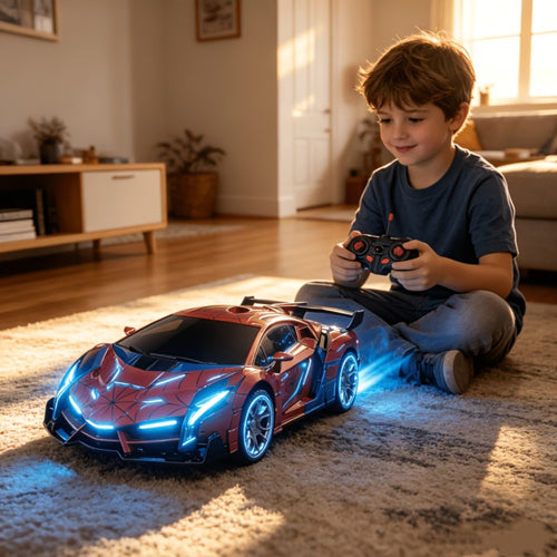 Spider Transformer RC Car for Kids – 1:18 Scale One-Button Transform Robot Toy Car with LED Headlights, 2.4GHz 360° Rotation Drift, Police Car Racing, Birthday Christmas Gift for Boys & Girls Ages 3+