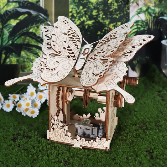 3D Wooden Puzzle Hand Butterfly Music Box You Are My Sunshine Handmade Assembly Model Kit Holidays Birthdays Christmas Gifts Halloween Party Favors
