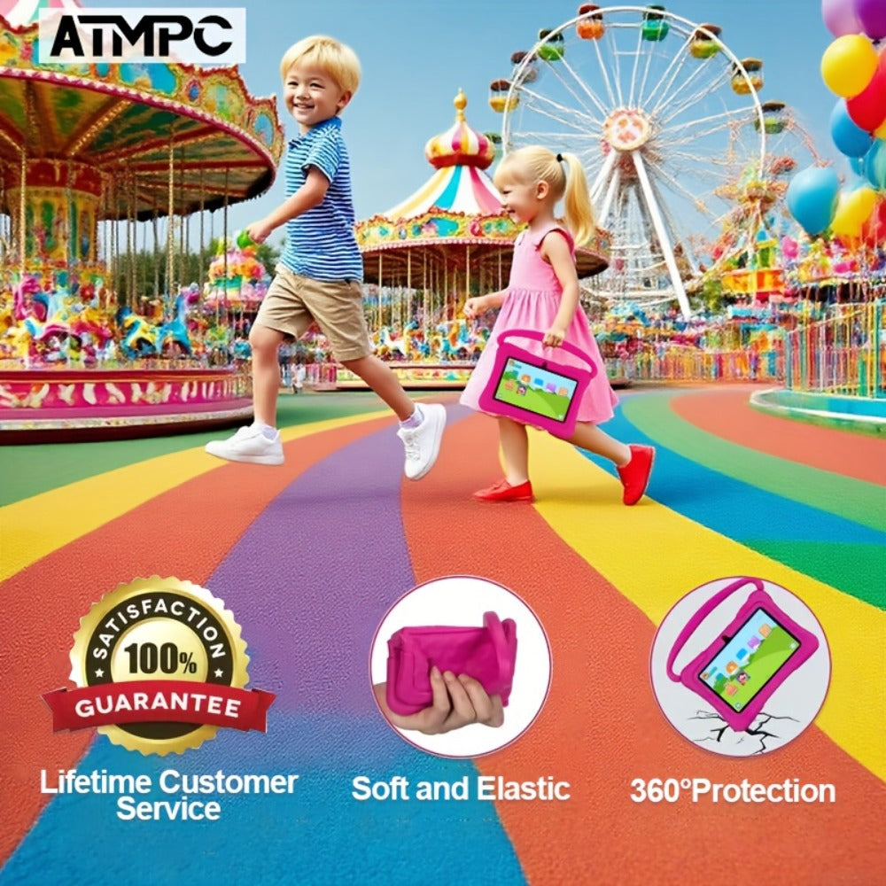 ATMPC, Local Warehouse, 7 Inch Kids Tablet, 4GB RAM 32GB ROM Android 14, Wifi, Learning Tablet, Safety Eye Protection Screen & Parental Control APP, Drop Proof Silicone Case, Learning Device, HD Touchscreen, Cool Cheap Toys, Christmas Gifts
