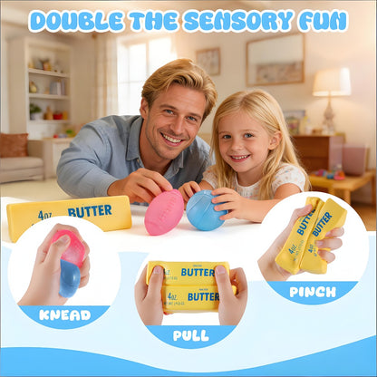 Squishy Stress Ball Fidget Toys 4 Pack – Slow Rising Butter Squishies Ultra Soft Sensory Squeeze Toys for Kids & Adults, Anxiety Relief Desk Toy, Party Favors & Gift Set