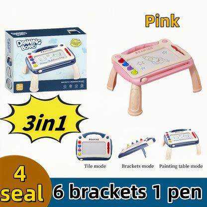 Kids Drawing Board Toy 3-in-1 with Stamps Brush Stand – Magnetic Doodle Art Set for Toddlers Boys Girls Ages 3+ Birthday Easter Christmas Gift STEM Creative Play