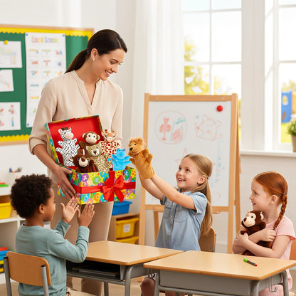 12pcs Hand Puppet Zoo Animal Plush Puppets Cute Animal Hand Puppets Plush Pretend Toys, with Tiger Lion Bear Leopard Design for Telling Story Teaching Role Play, Christmas, Halloween Special Gifts