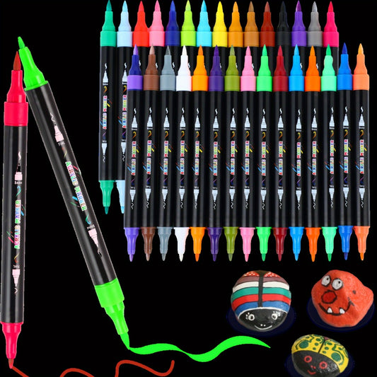 Acrylic Paint Markers Brush & Fine Dual Tip 30 48 60 Colors – Opaque Waterproof Paint Pens for Wood Stone Rock Glass Ceramic Canvas Fabric Professional Artists Crafters Gift