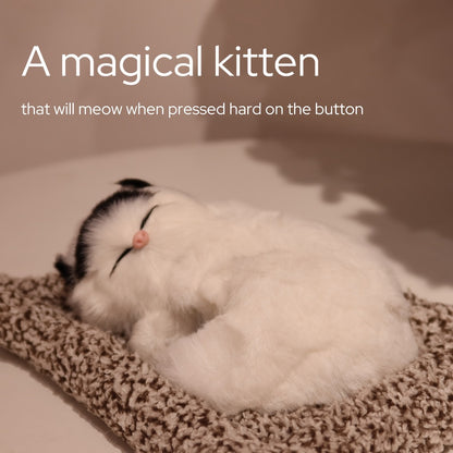 Stuffed Cat Plush Toy Realistic Sleeping Kitten with Meow Sound Soft Faux Fur Simulation Cat Doll Desk Decor Birthday Christmas Gift for Kids Cat Lovers
