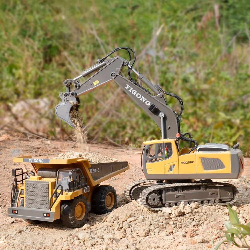 RC Construction Vehicle Set 2-4 Piece – 2.4G 12-Channel Remote Control Excavator, Dump Truck, Bulldozer & Loader, Alloy & Plastic RC Construction Equipment for Kids, Birthday Christmas Gift