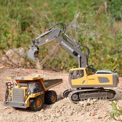 RC Construction Vehicle Set 2-4 Piece – 2.4G 12-Channel Remote Control Excavator, Dump Truck, Bulldozer & Loader, Alloy & Plastic RC Construction Equipment for Kids, Birthday Christmas Gift