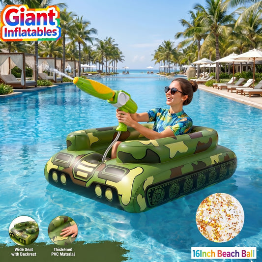 60-Inch X-Large Inflatable Pool Float For Adults, Heavy Duty Ride-On Pool Float, Built-in Sprayer System With 16-Inch Beach Ball, Durable PVC Blow-Up Raft For Lake, Beach, Summer Party Accessory, Outdoor Water Lounge