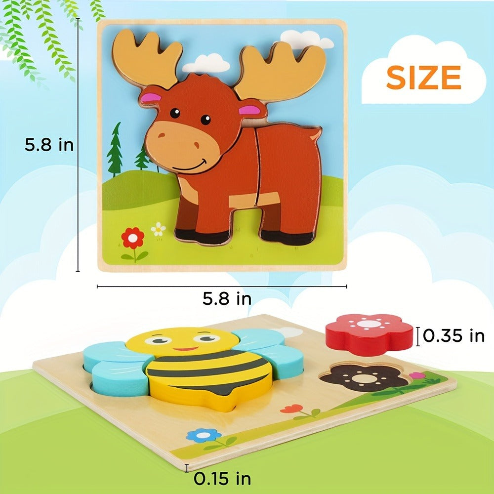 Baby Animal Wooden Puzzles for Toddlers 8 Pack – Infant Learning Toy 12 Months+, Bear Bunny Owl Frog Bee Duck Moose Raccoon, Fine Motor Skills Educational Gift for Boys Girls Christmas Birthday