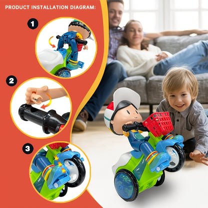 Toddler Electric Tricycle Toy Motorcycle with 360° Rotation, Luminous Lights & Push-Power/ Operation - Green/Red/Pink/Purple Kids Ride-On Car, Stunt Vehicle for Olds (, Low Voltage) - Birthday/Christmas