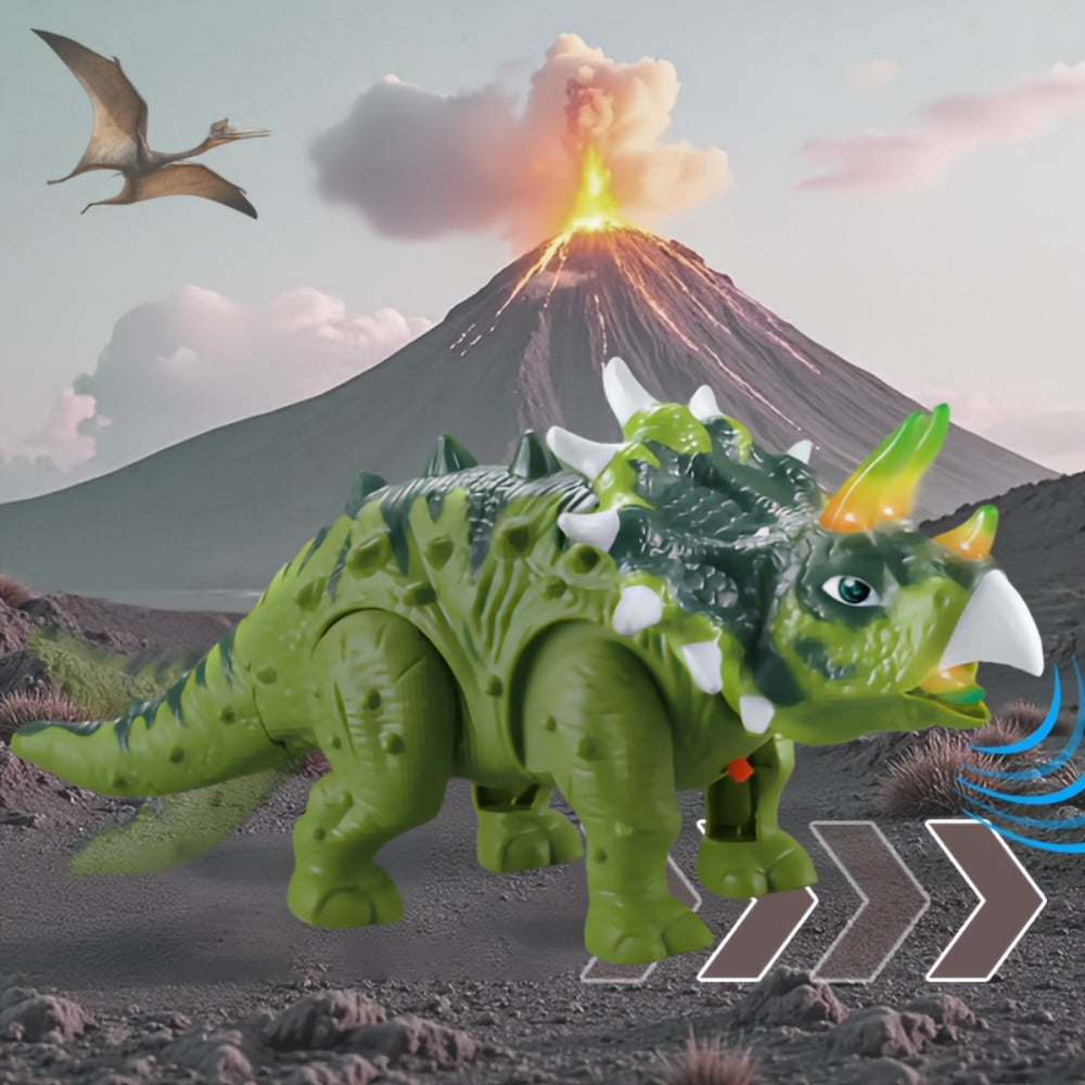 Triceratops Dinosaur Toy That Walks, Lights Up & Roars – Electric Dino Toy for Boys & Girls, Birthday Halloween Christmas Gift, Green / Gray