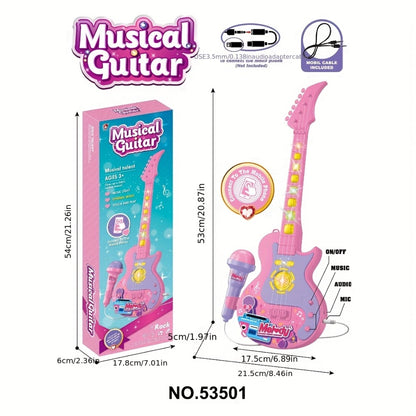 Kids Electric Guitar Toy with Microphone, Musical Instrument Toy with Light And Sound, Guitar for Toddlers 3-8, Birthday Gift for Boys Girls