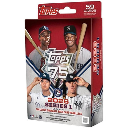 2026 Topps Series 1 Baseball MLB Hanger Box with 59 Cards + 6 Toploaders and StreetCards Magnet!
