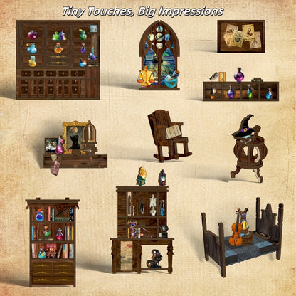 Book Nook Kit Magic House DIY Miniature Dollhouse Bookshelf Insert with LED Light – 3D Craft Kit for Adults & Teens, Unique Birthday Christmas Gift for Women Girls Book Lovers