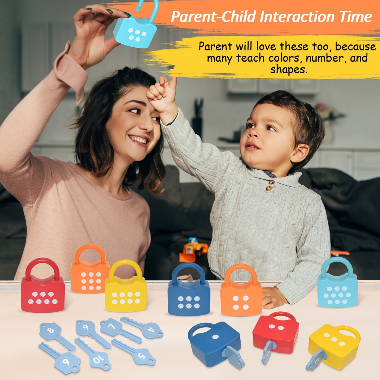 Children's Learning Toys, 10 Sets of Children's Number Locks and Key Counting Toys, Suitable for 3-5 Year Old Preschoolers, Preschool Activity Toy Games, Kindergarten Classroom Essential Math Toys, Educational Birthday and Christmas Gifts
