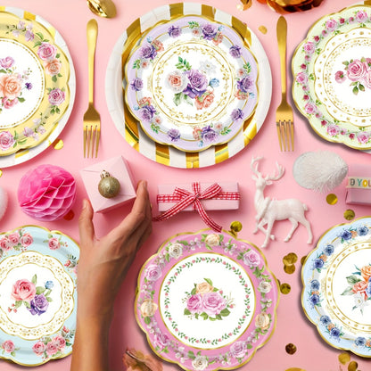 Floral Paper Plates 48 Pack – Disposable Tableware for Tea Parties, Birthday, Bridal Shower, Engagement, Wedding & Baptism Celebrations