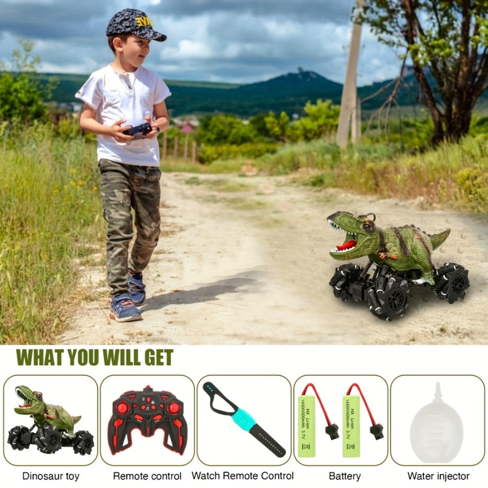 RC Monster Truck Dinosaur 2.4GHz 4WD Off-Road Remote Control Car with LED Lights Music Large Tires All-Terrain Stunt Vehicle Gift for Boys Girls Kids Ages 6+