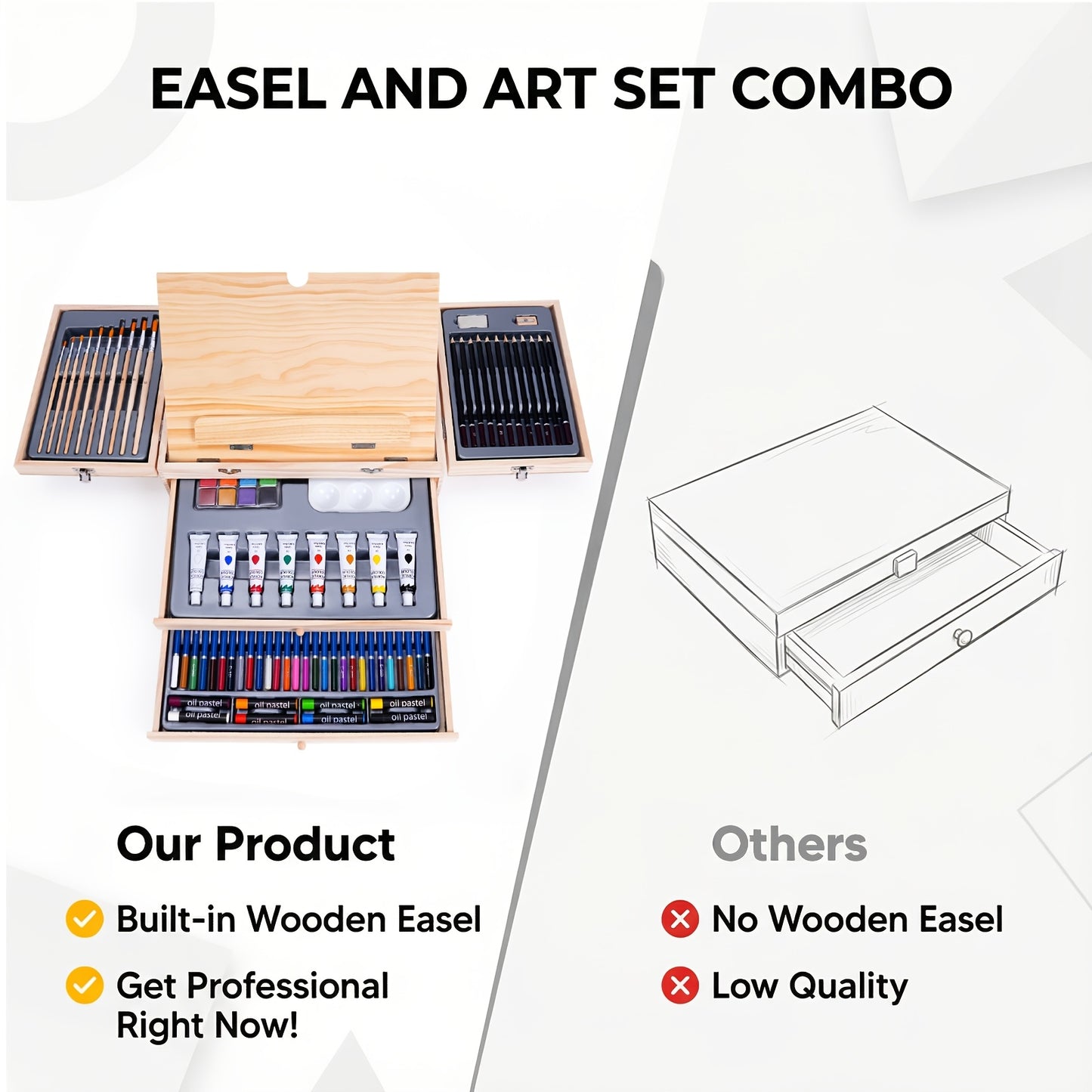 Professional Wooden Tabletop Art Easel for Painting, 85 Pieces Starter Acrylic Paint Set with Acrylic Paints, Sketch Pads, Brushes and Palette for Adults, Beginners, Professional, Arts, Crafts & Sewing, Painting, Drawing & Art Supplies