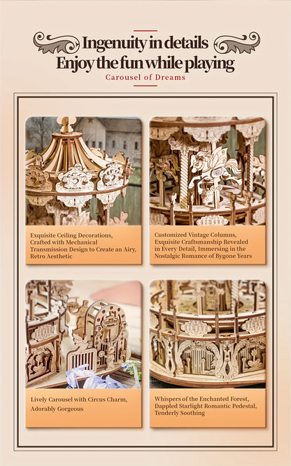 Intricate 3D Wooden Puzzles Featuring a Musical Carousel, Perfect As Display Gifts for Teenagers, Men, Women, And Families During The Christmas Season