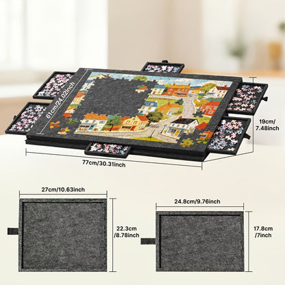 Foldaway Puzzle Board Felt Mat for Up to 1000/1500pcs Of Jigsaw Puzzle, Portable Puzzle Table with 6 Drawers (Extra Large)