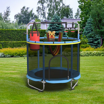 1pc 60" Height Adjustable Trampoline with Enclosure, 440Lbs Capacity Indoor & Outdoor Round Trampoline with Gymnastics Bar & Toys |Height Adjustable Trampoline |Indoor & Outdoor Trampoline