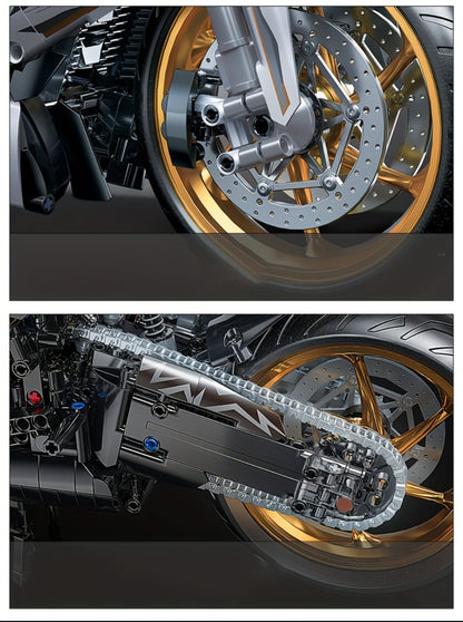 Motorcycle Building Blocks Model Kit 1:5 Scale 2000+ Pieces – Platinum Gold & White Collectible Brick Motorbike Display Set, Unique Gift for Men Adults Collectors Birthday Christmas (Premium Edition)