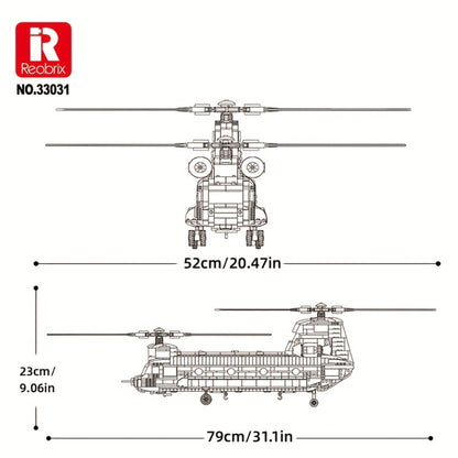 Chinook Helicopter Building Blocks Set 1622 Pcs – US Military CH-47 Transport Helicopter MOC Model Kit for Adults & Teens, Military Aircraft Display Build, Christmas Birthday Gift for Aviation Fans